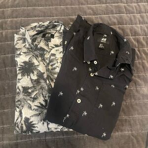 BUNDLE H&M Men's Casual Black and White Palm Shirts